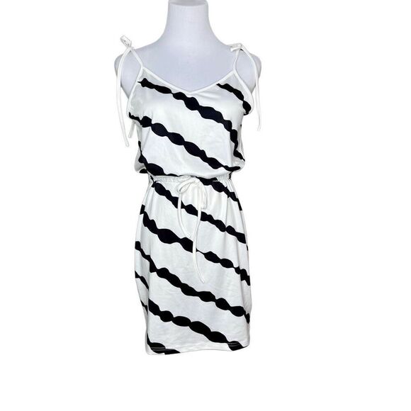 Emery Rose Sleeveless White Black Striped Tie a Shoulders Jersey Dress Small NWT - Picture 2 of 10